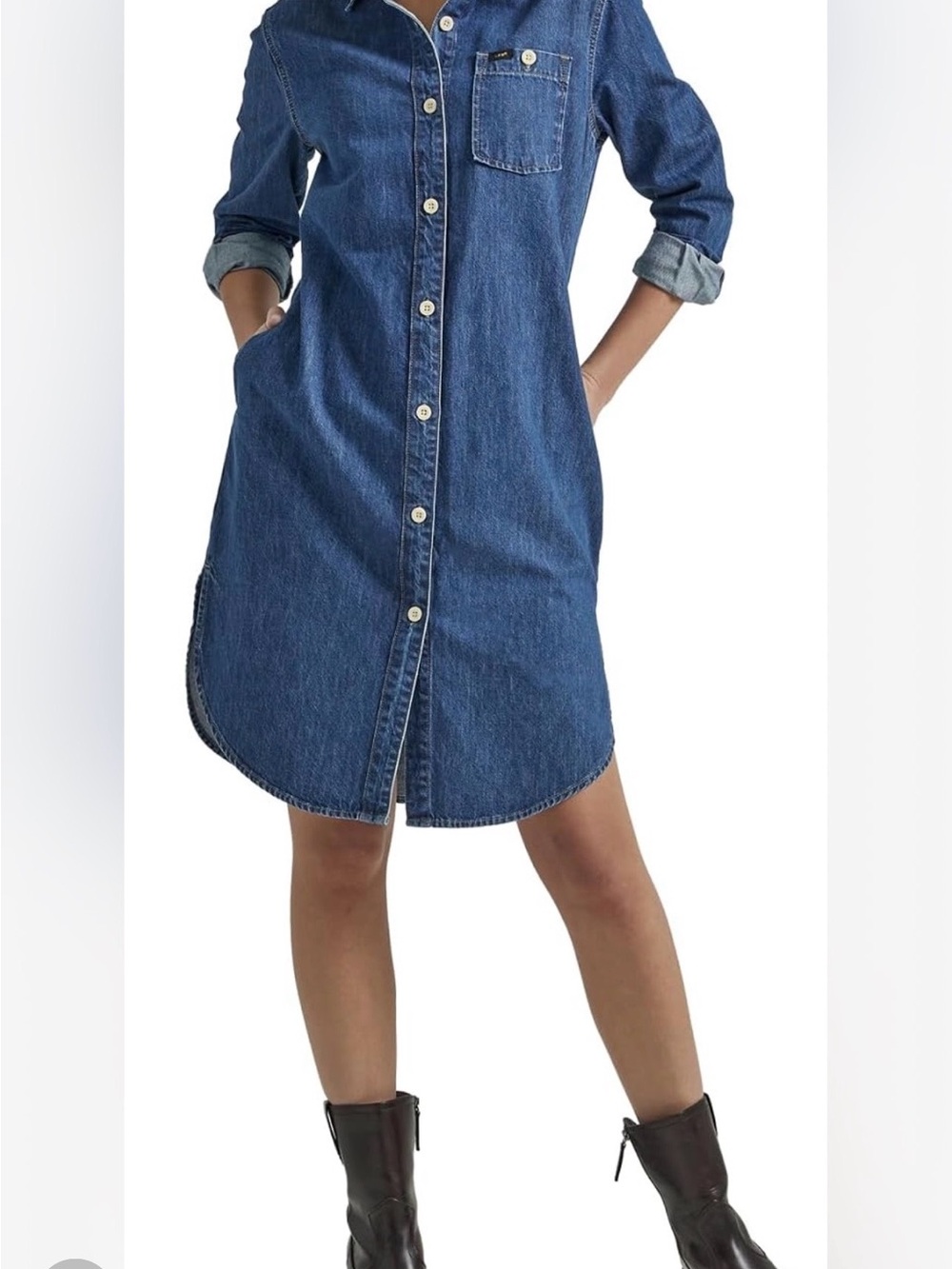 Lee Womens Dark Blue Denim Shirt Dress Size Medium
